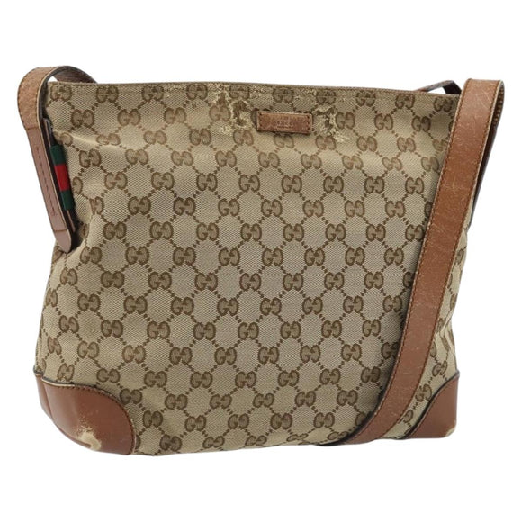 GUCCI GG Canvas Shoulder Bag Beige Silver 337598 Auth gh1763