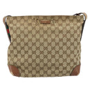 GUCCI GG Canvas Shoulder Bag Beige Silver 337598 Auth gh1763-13