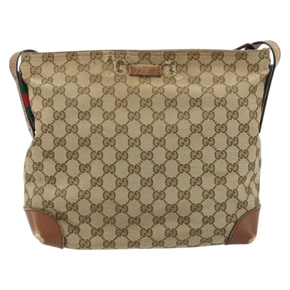 GUCCI GG Canvas Shoulder Bag Beige Silver 337598 Auth gh1763