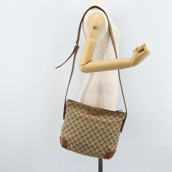 GUCCI GG Canvas Shoulder Bag Beige Silver 337598 Auth gh1763