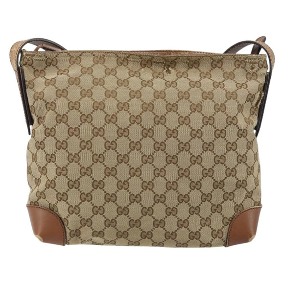 GUCCI GG Canvas Shoulder Bag Beige Silver 337598 Auth gh1763