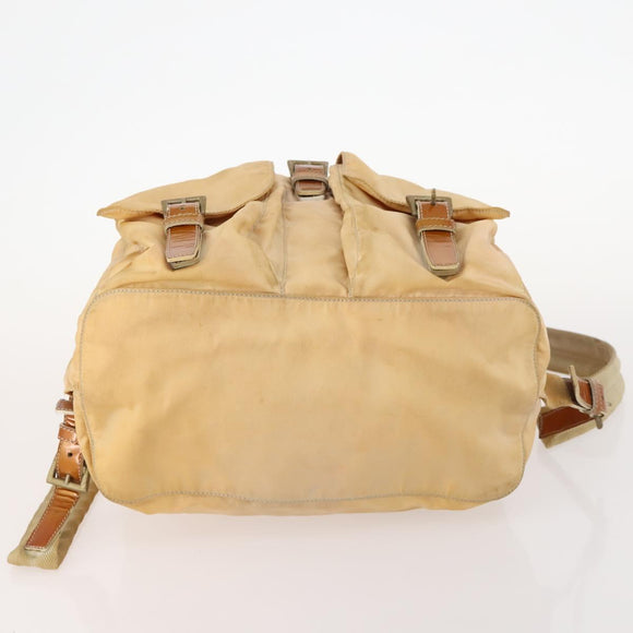PRADA Backpack Nylon Beige Silver Auth gh1768