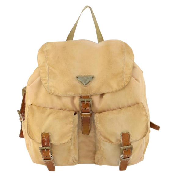 PRADA Backpack Nylon Beige Silver Auth gh1768