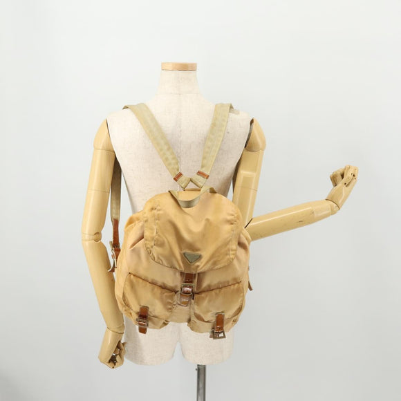PRADA Backpack Nylon Beige Silver Auth gh1768