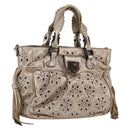 Salvatore Ferragamo Gancini Hand Bag Leather Champagne Gold Silver Auth gh1771-1