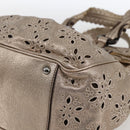 Salvatore Ferragamo Gancini Hand Bag Leather Champagne Gold Silver Auth gh1771-9
