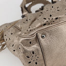 Salvatore Ferragamo Gancini Hand Bag Leather Champagne Gold Silver Auth gh1771-14
