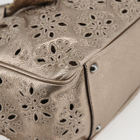 Salvatore Ferragamo Gancini Hand Bag Leather Champagne Gold Silver Auth gh1771