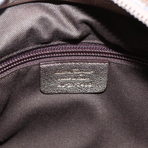 Salvatore Ferragamo Gancini Handtasche Leder Champagner Gold Silber Auth gh1771