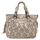 Salvatore Ferragamo Gancini Hand Bag Leather Champagne Gold Silver Auth gh1771-2