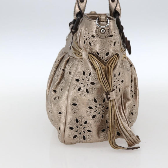 Salvatore Ferragamo Gancini Hand Bag Leather Champagne Gold Silver Auth gh1771