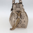Salvatore Ferragamo Gancini Hand Bag Leather Champagne Gold Silver Auth gh1771-4