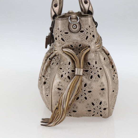 Salvatore Ferragamo Gancini Handtasche Leder Champagner Gold Silber Auth gh1771