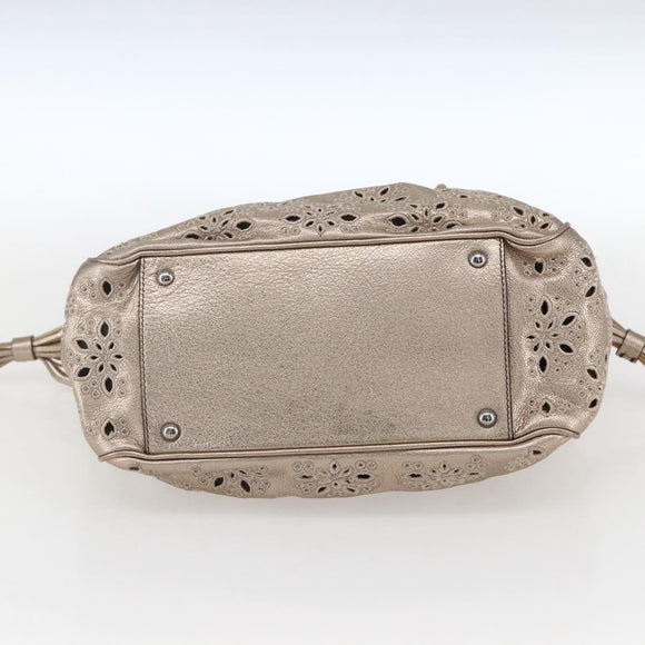Salvatore Ferragamo Gancini Hand Bag Leather Champagne Gold Silver Auth gh1771