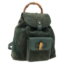 GUCCI Bamboo Backpack Suede Leather Green Gold Auth gh1772-1