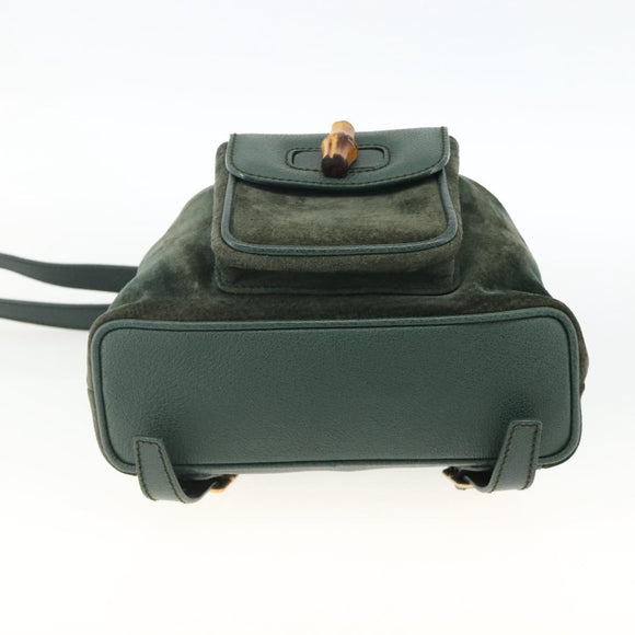 GUCCI Bamboo Backpack Suede Leather Green Gold Auth gh1772