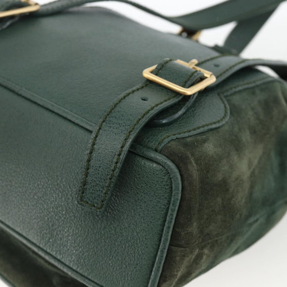 GUCCI Bamboo Backpack Suede Leather Green Gold Auth gh1772