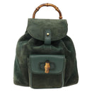 GUCCI Bamboo Backpack Suede Leather Green Gold Auth gh1772-13