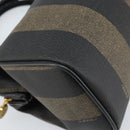 FENDI Pecan Canvas Mini Boston Bag PVC Black Brown gold Auth gh1773-15