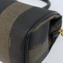 FENDI Pecan Canvas Mini Boston Bag PVC Black Brown gold Auth gh1773-16