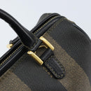 FENDI Pecan Canvas Mini Boston Bag PVC Black Brown gold Auth gh1773-9