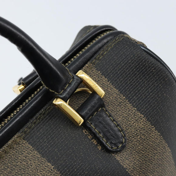 FENDI Pecan Canvas Mini Boston Bag PVC Black Brown gold Auth gh1773