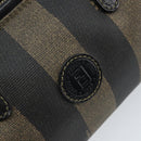 FENDI Pecan Canvas Mini Boston Bag PVC Black Brown gold Auth gh1773-18