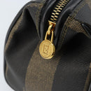FENDI Pecan Canvas Mini Boston Bag PVC Black Brown gold Auth gh1773-19