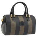 FENDI Pecan Canvas Mini Boston Bag PVC Black Brown gold Auth gh1773-1