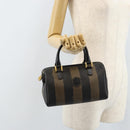 FENDI Pecan Canvas Mini Boston Bag PVC Black Brown gold Auth gh1773-23