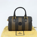FENDI Pecan Canvas Mini Boston Bag PVC Black Brown gold Auth gh1773-12
