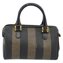 FENDI Pecan Canvas Mini Boston Bag PVC Black Brown gold Auth gh1773-2