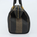 FENDI Pecan Canvas Mini Boston Bag PVC Black Brown gold Auth gh1773-3