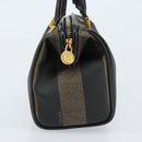 FENDI Pecan Canvas Mini Boston Bag PVC Black Brown gold Auth gh1773-4