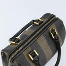 FENDI Pecan Canvas Mini Boston Bag PVC Black Brown gold Auth gh1773-6