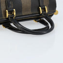 FENDI Pecan Canvas Mini Boston Bag PVC Black Brown gold Auth gh1773-7
