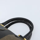FENDI Pecan Canvas Mini Boston Bag PVC Black Brown gold Auth gh1773-14