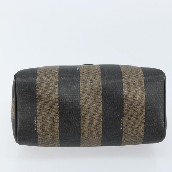 FENDI Pecan Canvas Mini Boston Bag PVC Black Brown gold Auth gh1773