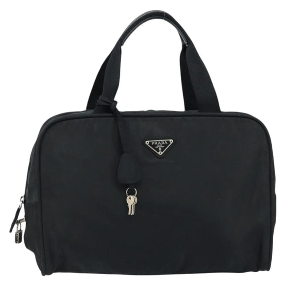 PRADA Hand Bag Nylon Black Silver Auth gh1778