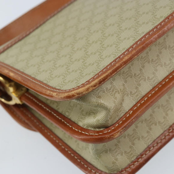 CELINE Macadam Canvas Shoulder Bag PVC Leather Beige Gold Auth gh1779