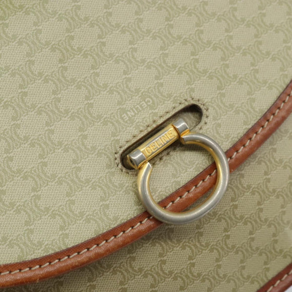 CELINE Macadam Canvas Shoulder Bag PVC Leather Beige Gold Auth gh1779