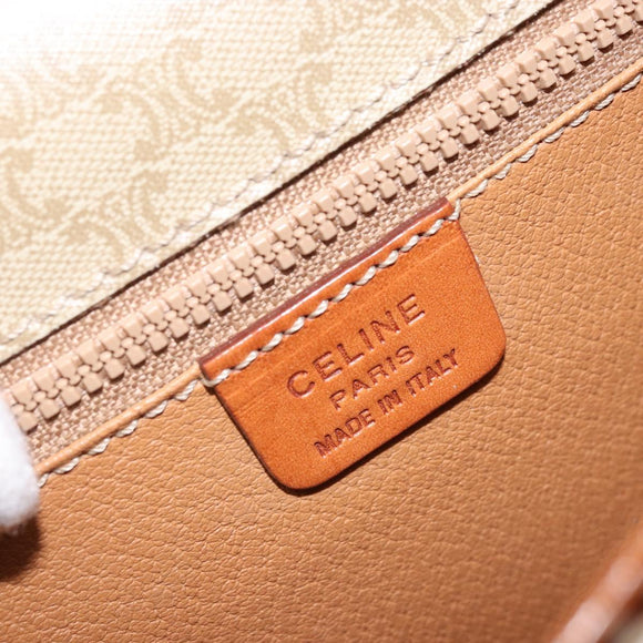 CELINE Macadam Canvas Shoulder Bag PVC Leather Beige Gold Auth gh1779