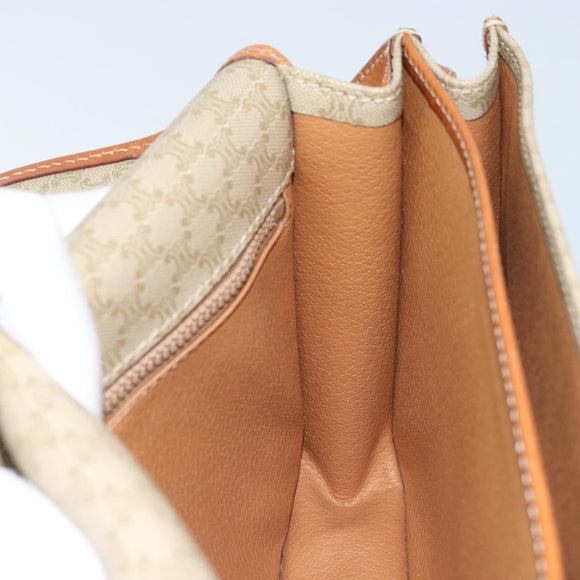 CELINE Macadam Canvas Shoulder Bag PVC Leather Beige Gold Auth gh1779