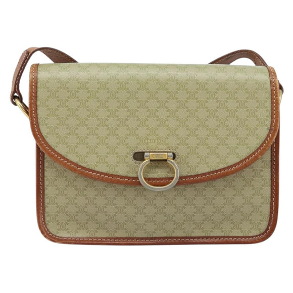 CELINE Macadam Canvas Shoulder Bag PVC Leather Beige Gold Auth gh1779
