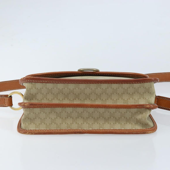 CELINE Macadam Canvas Shoulder Bag PVC Leather Beige Gold Auth gh1779