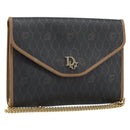 Christian Dior Honeycomb Canvas Chain Shoulder Bag PVC Black Gold Auth gh1780-1