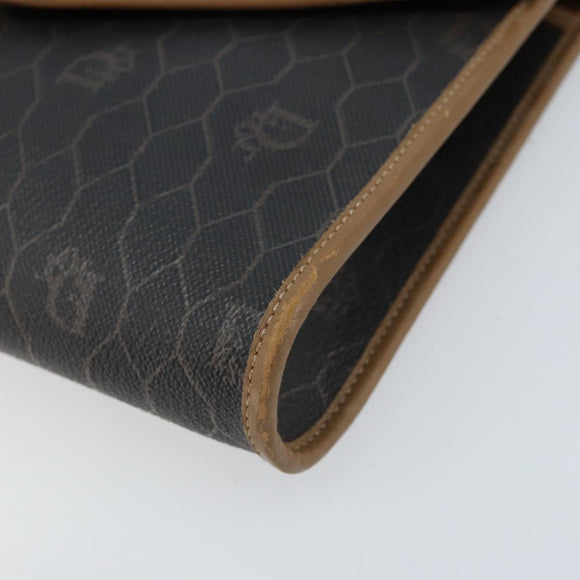 Christian Dior Honeycomb Canvas Chain Shoulder Bag PVC Black Gold Auth gh1780
