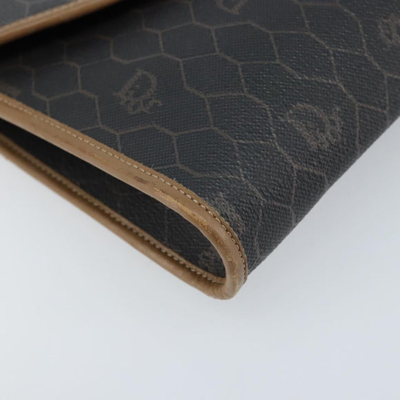 Christian Dior Honeycomb Canvas Chain Shoulder Bag PVC Black Gold Auth gh1780