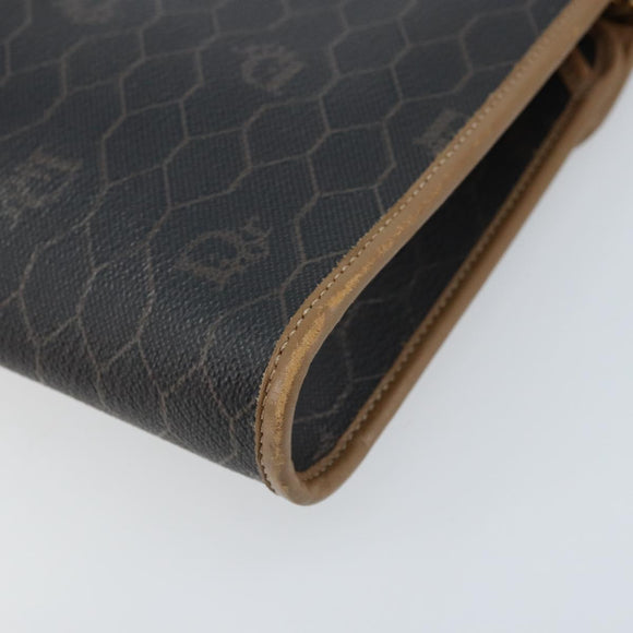 Christian Dior Honeycomb Canvas Chain Shoulder Bag PVC Black Gold Auth gh1780