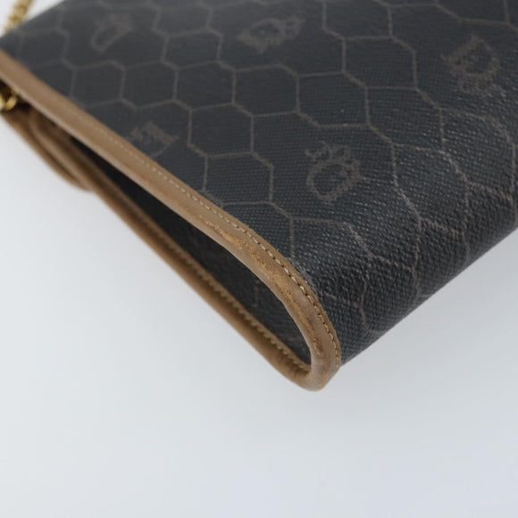Christian Dior Honeycomb Canvas Chain Shoulder Bag PVC Black Gold Auth gh1780